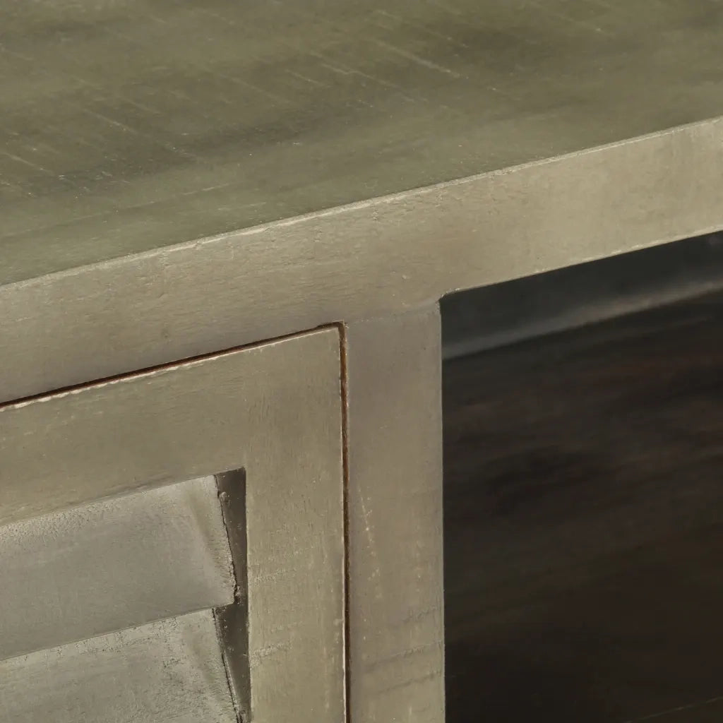 Mobile TV-Credenza per TV-Console TV Legno Massello di Mango Grigio e Ottone 110x30x48cm