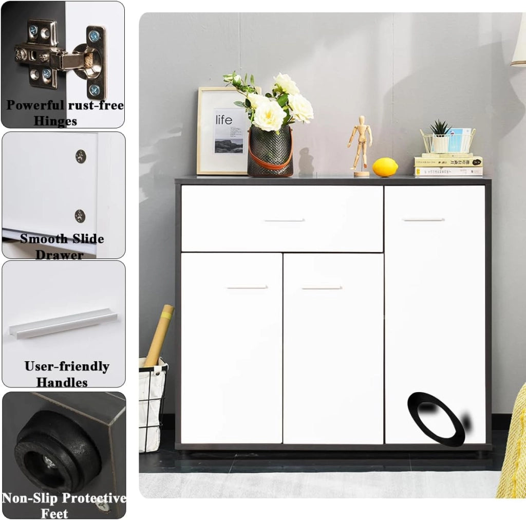 Credenza multiuso con ante e cassetti, credenza con ripiano regolabile, per corridoio, cucina, bianco (88 x 40 x 80 cm)