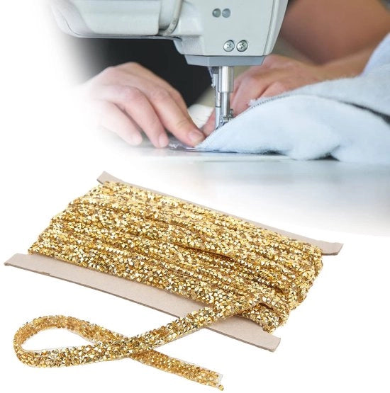 Lint decorativo a strass 10 metri - dorato autoadesivo - per cucire pietre - artigianato DIY - decorazione per matrimoni - alta resistenza a temperature elevate