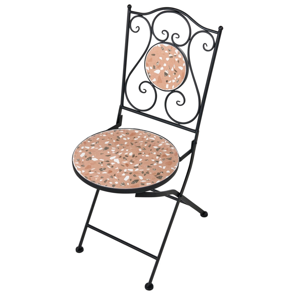 Set di 2 sedie da giardino in metallo nero con struttura in ferro e motivo effetto terrazzo stile vintage da esterno