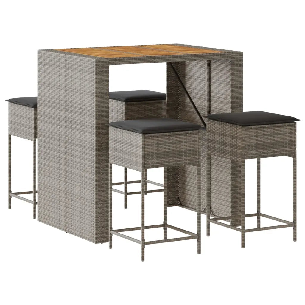 vidaXL Set Bar da Giardino 5 pz con Cuscini in Polyrattan Grigio
