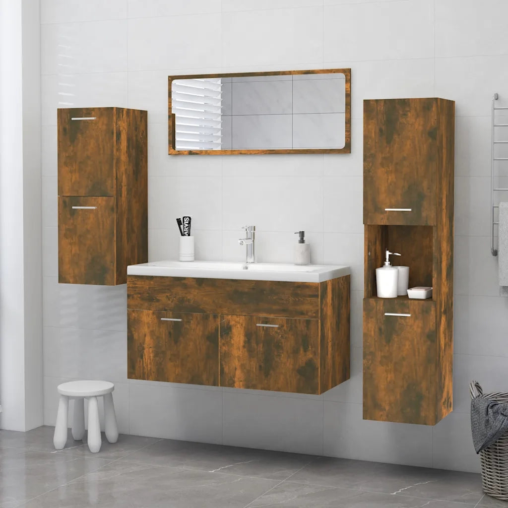 Armadietto Bagno | Armadio da bagno Rovere Fumo 30x30x130 cm in Legno Multistrato