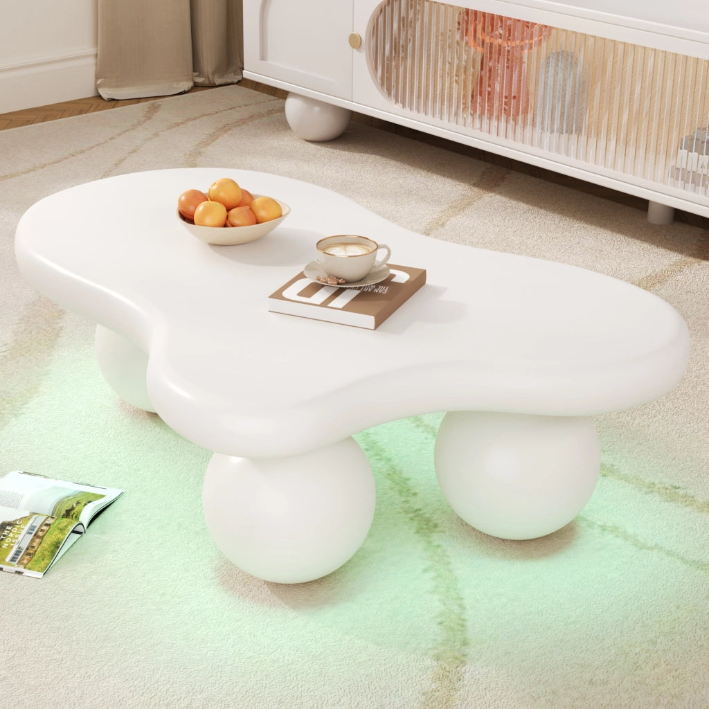 TAVOLINO BASSO A FORMA DI NUVOLA 95x62,5x32 cm MDF BIANCO con LED 16 colori