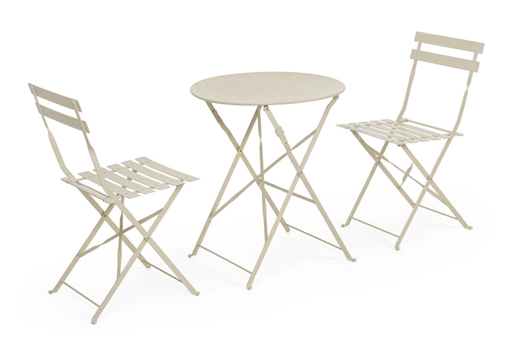 Set 3 Pezzi Bistrot da Giardino con Tavolo e 2 Sedie in Acciaio Verniciato Austin Gypsum