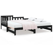 Letto singolo | Letto per adulti | Dormeuse Estraibile Nera 2x(80x200) cm Legno Massello di Pino