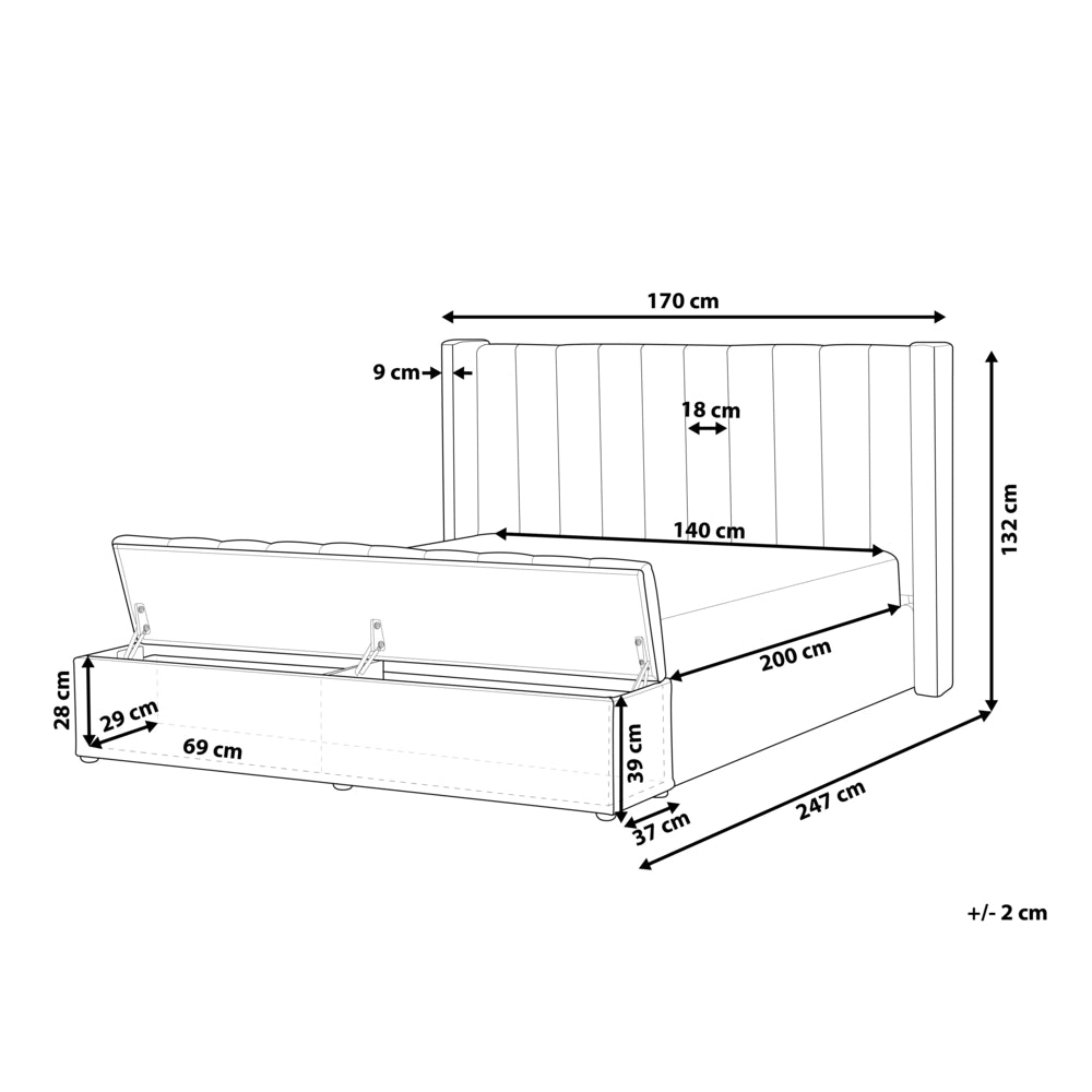 Letto matrimoniale velluto bianco sporco rete a doghe e cassapanca 140 x 200 cm stile moderno glam