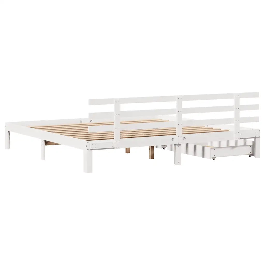 Giroletto con Cassetti Bianco 200x200 cm Legno Massello di Pino 3302019