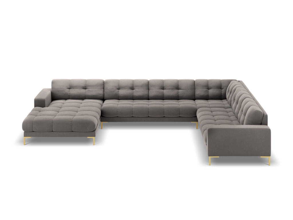 Cosmopolitan Design - Divano panoramico destro "Bali" 7 posti in velluto grigio chiaro 