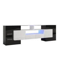 Elegante TV mobile con Pannello Basso, Luminoso Bianco e Nero Lucido, LED Illuminazione, Mobili Soggiorno - Design Moderno, Superficie in Vetro Elegante, Nero