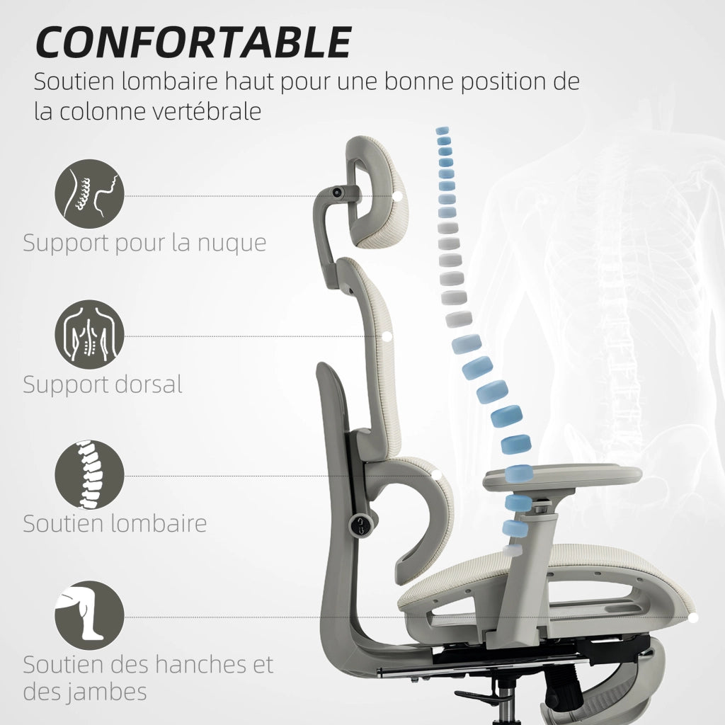 Sedia da ufficio ergonomica reclinabile in rete ¨C zephmum ¨C beige