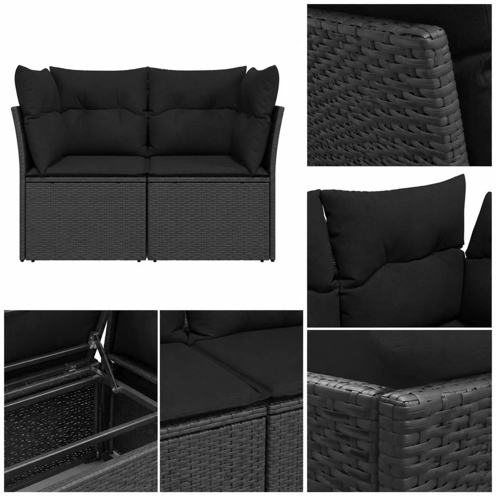 Garden Sofa With Cushions 2-seater Black Poly Rattan