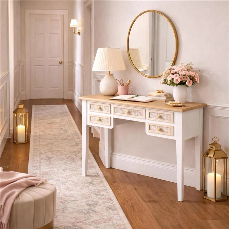 MA MAISON SCRIVANIA BIANCA IN LEGNO 90X40X79 CM CON 5 CASSETTI, SCRITTOIO ELEGANTE STILE SHABBY CHARM PER STUDIO E CAMERA