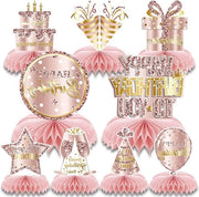 Decorazione da tavola per compleanni, accessori per feste e ricorrenze per ragazze e bambine 9 pezzi - set di decorazioni da tavola con tema fiore d'oro e rosa.