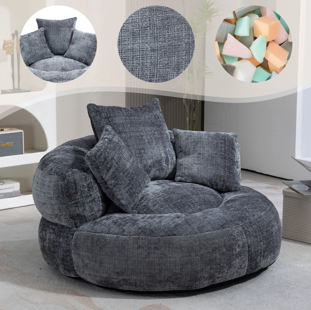 Poltrona sacco lazy sofa in ciniglia grigio 108x108x52 cm; seduta ampia