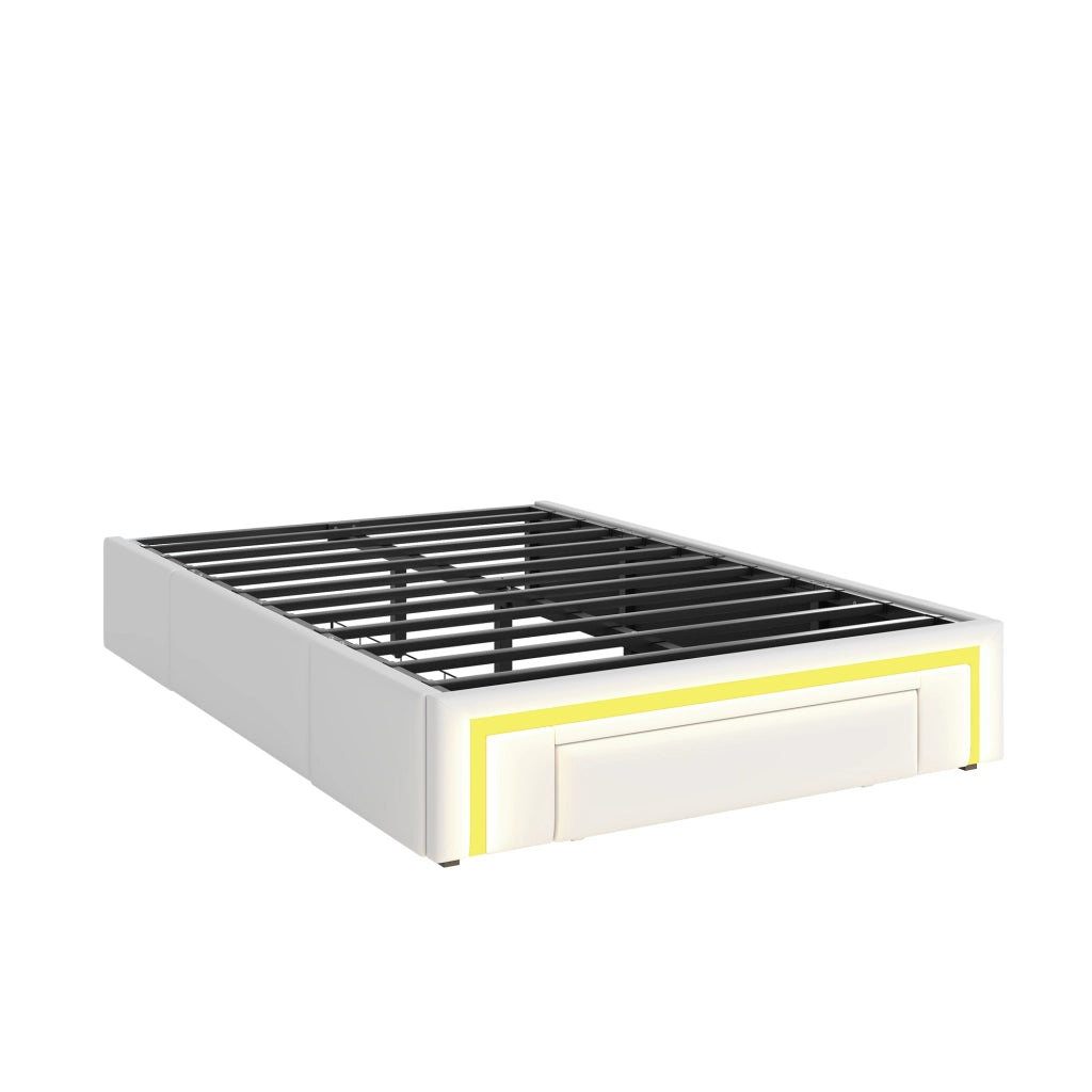 Letto Singolo con Cassetti e LED ¨C MINIMAL ¨C PU Bianco 90x200 senza Testiera