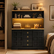 Mobile bar da cucina 120x40x150 cm con LED RGB; prese USB; 4 cassetti in MDF nero