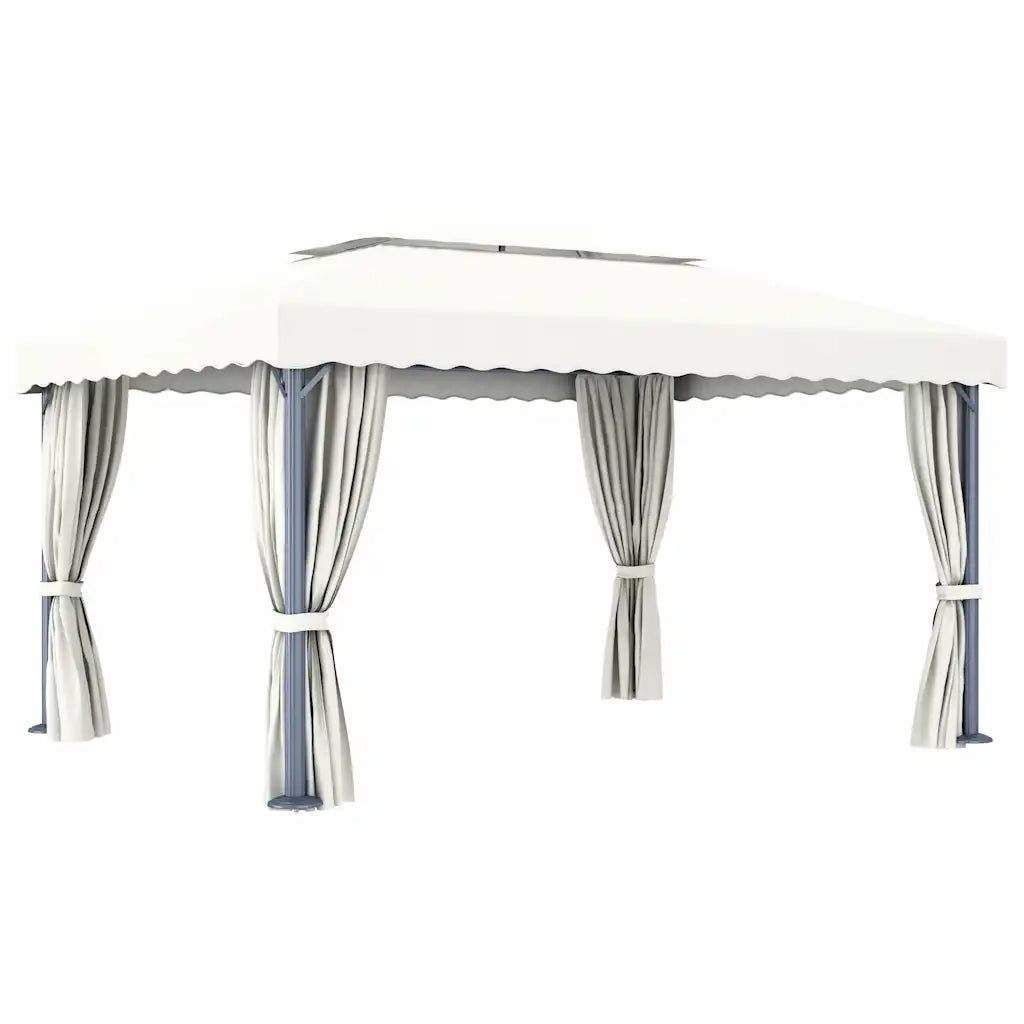 Gazebo con Tende e Stringa di Luci LED 4x3 m Bianco Crema 3070353