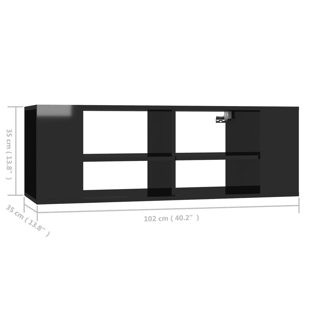 Armadietto TV da Parete Nero Lucido 102x35x35 cm in Truciolato cod mxl 9644