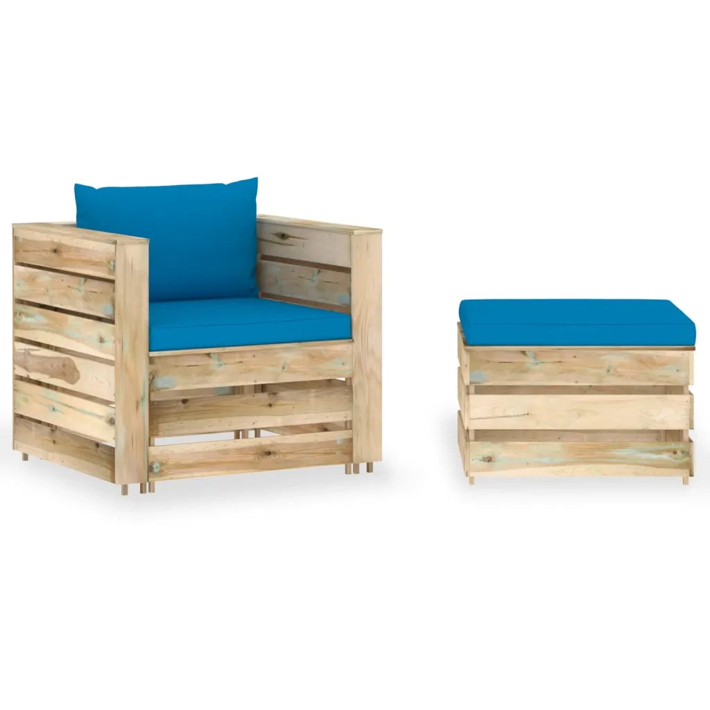 Set Divani da Giardino con Cuscini 2 pz Legno Impregnato Verde cod mxl 42762