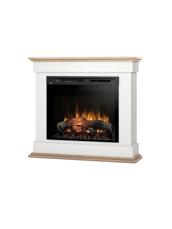 Camino Elettrico Riscaldante Da Pavimento Autoportante a LED - 28" - Bianco opaco / Rovere chiaro - 103 x 94 x 29 - LENOX