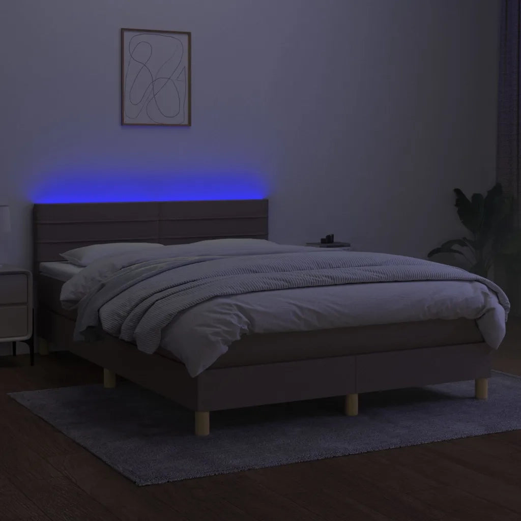 Letto a Molle con Materasso e LED Tortora 140x200 cm in Tessuto 3133801