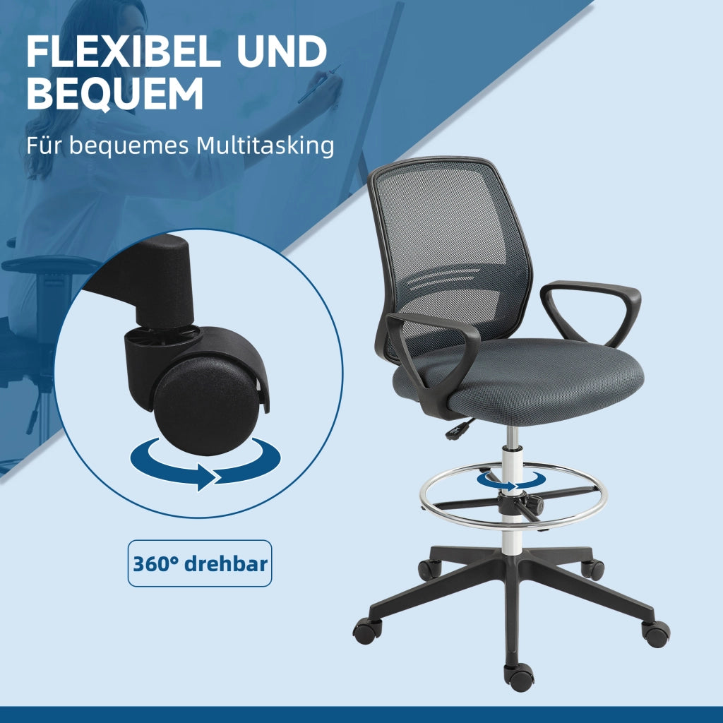 Sedia da Ufficio Ergonomica ¨C Xylo ¨C Schienale in Rete, Braccioli, Poggiapiedi Regolabile, Grigio