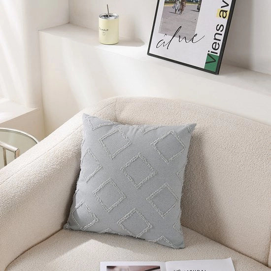 Cuscini - 2-pack - Cuscini decorativi - Cuscini quadrati a quadri a righe - Cuscini a fiori 3D - Cuscini in stile rustico - Per divano e salotto - 45x45cm - Grigio - reticolo a riquadri