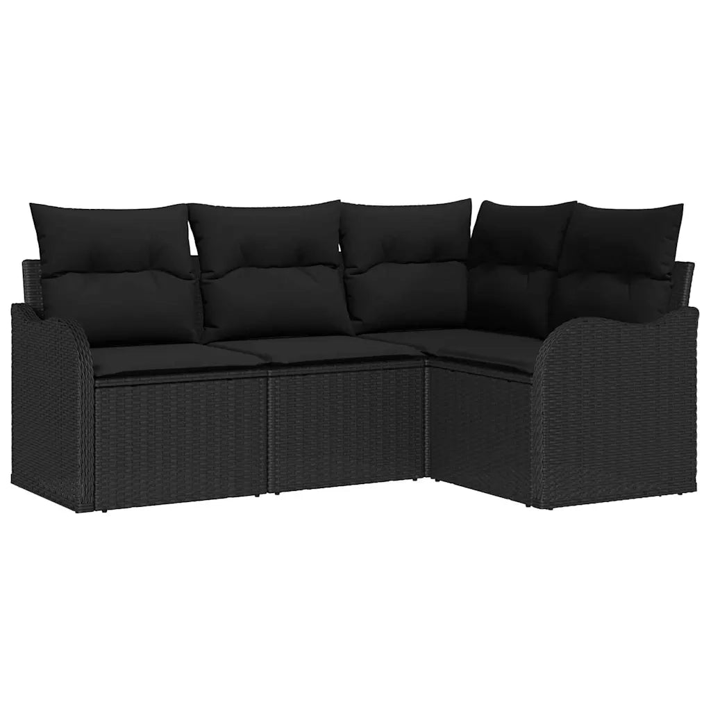 Set Divano da Giardino con archiviazione 4 pz | Set Salotto da Giardino Nero polyrattan