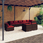 Set Divani da Giardino 9 pz con Cuscini in Polyrattan Marrone 3102627