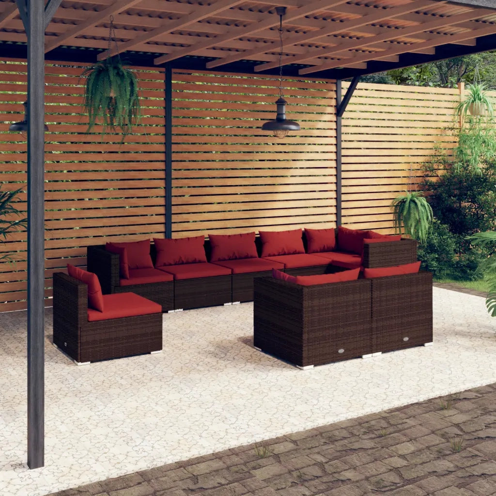 Set Divani da Giardino 9 pz con Cuscini in Polyrattan Marrone 3102627