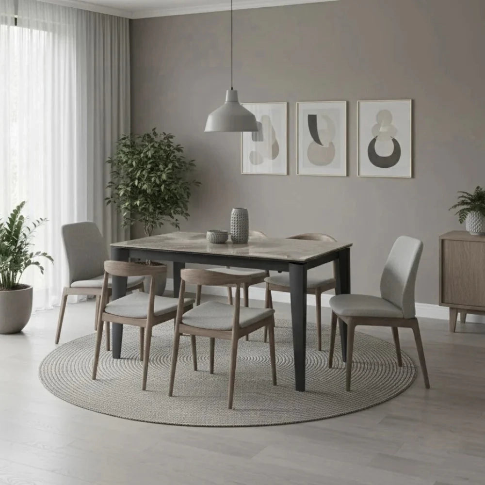 Tavolo da pranzo allungabile in ceramica su vetro effetto marmo grigio Majolica 120-170x80 cm fino a 8 posti | Duzzle