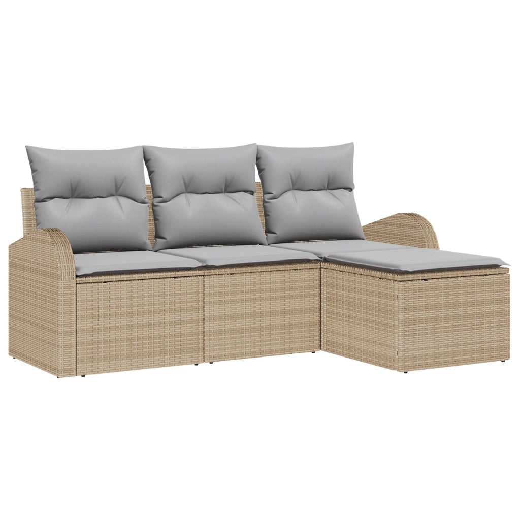 Set di Divani da Giardino 4 Pezzi con Cuscini Beige Polyrattan