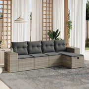 Set Divano da Giardino 5pz con Cuscini Grigio Chiaro Polyrattan