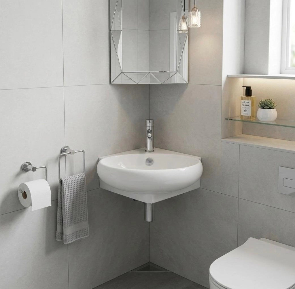 Lavabo sospeso ad angolo 38x36 cm modello LN57 - Bianco