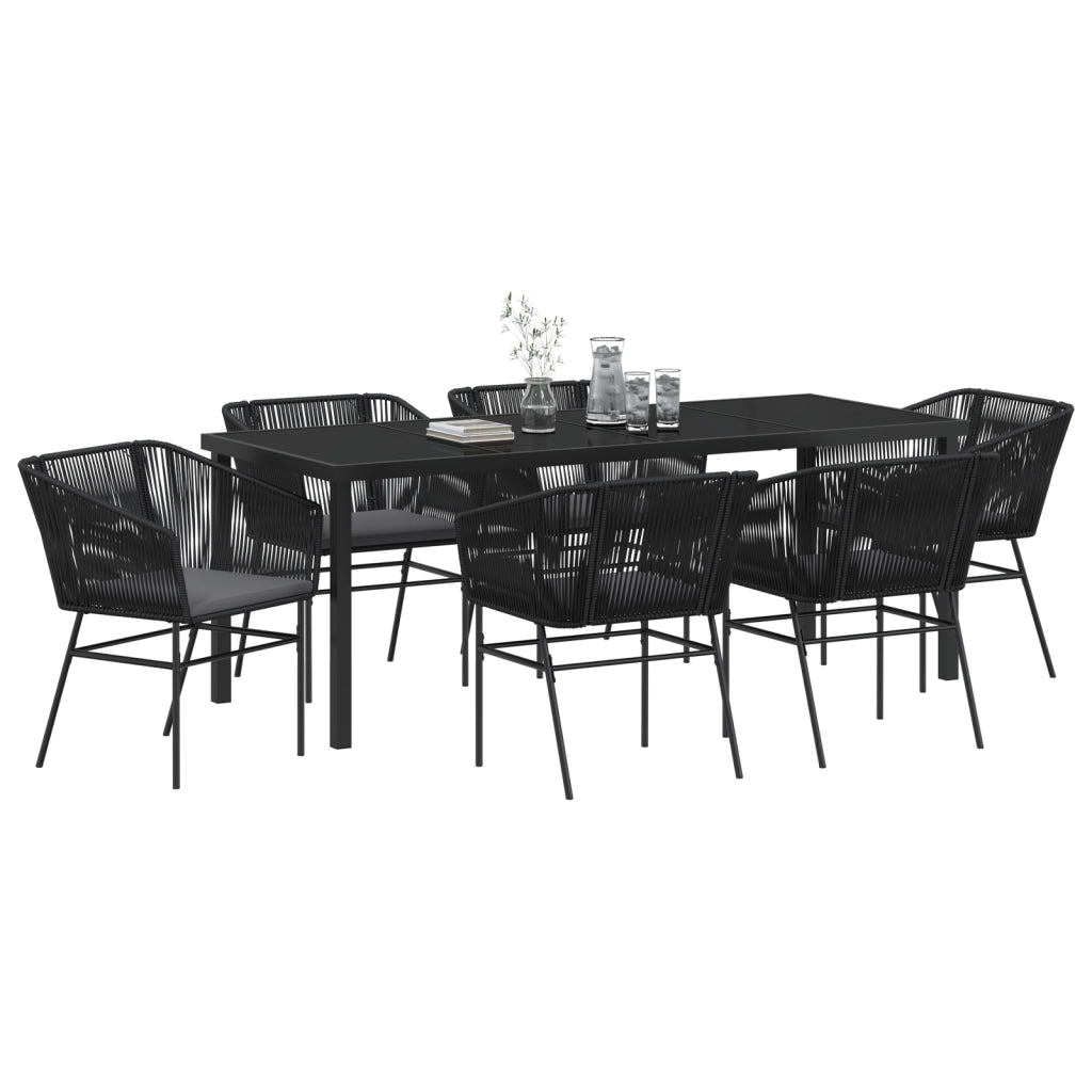 Set di Pranzo da Giardino 7 Pezzi con Cuscini Nero Polyrattan