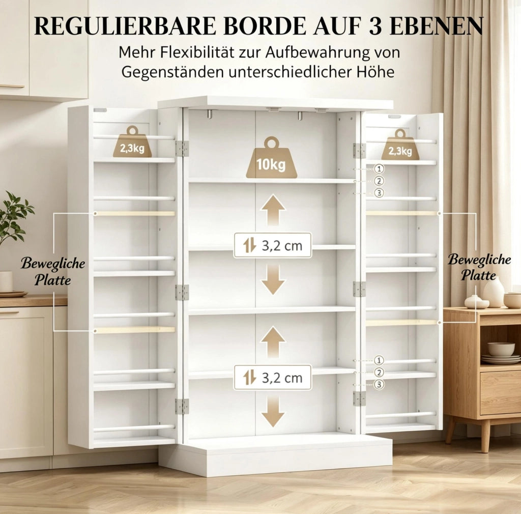 Armadio da Cucina in MDF Bianco 60x30x104 cm con Ripiani Regolabili e Doppie Ante