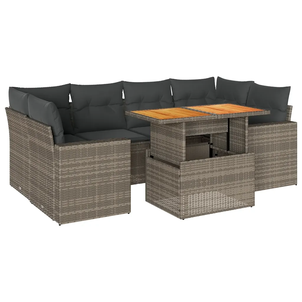 Set Divani da Giardino 7 pz con Cuscini Grigio in Polyrattan 3327007