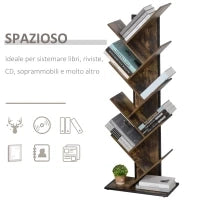 Libreria ad Albero in Legno, Scaffale Salvaspazio a Colonna con 10 Ripiani in Stile Industriale, 50x28x142cm