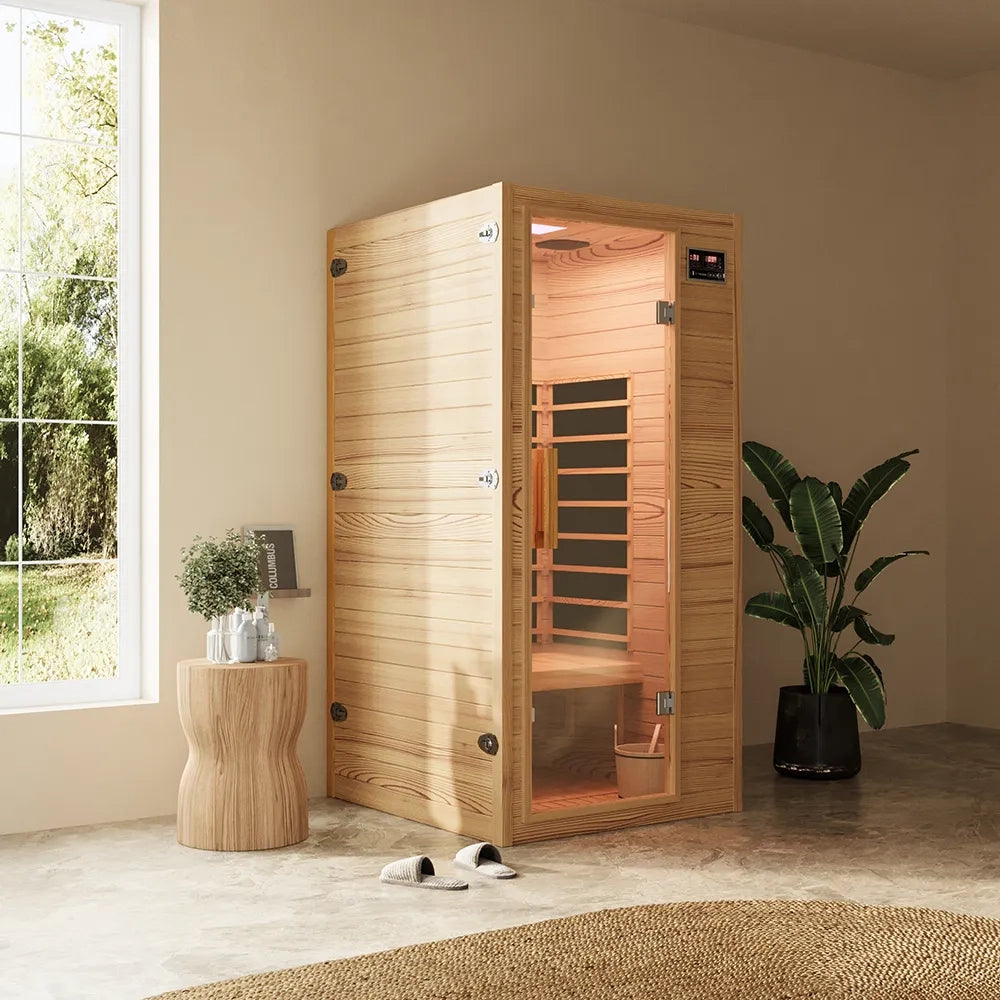 Sauna ad infrarossi 90x100 cm H188 in legno Helmock con radio integrata | Helsinki Eco