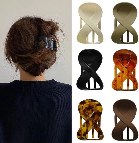 Haarspelli per donne e ragazze in acciaio nero, grande e spesso, con superficie antiscivolo (6 pezzi)