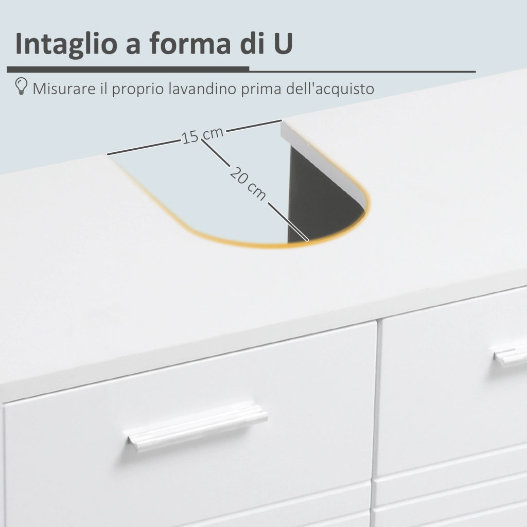EasyComfort Mobile Sottolavabo per Bagno a 2 Ante, Armadietto Salvaspazio per Lavandino in Legno con Mensola Regolabile, Bianco Lucido