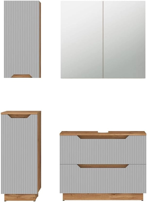 Set di mobili da bagno Lotta, Rovere/grigio a righe, 4 parti