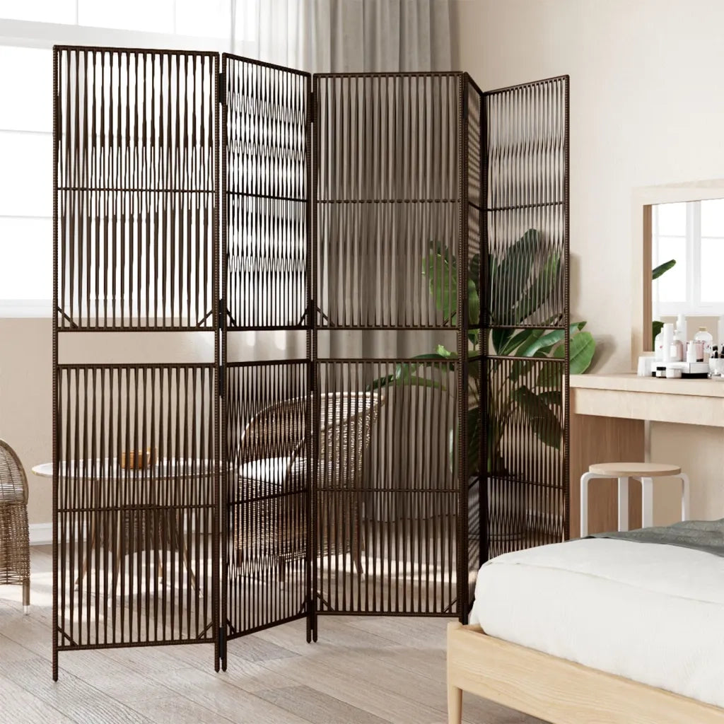 Divisorio per Ambienti | Divider per stanze | Paravento a 5 Pannelli Marrone in Polyrattan