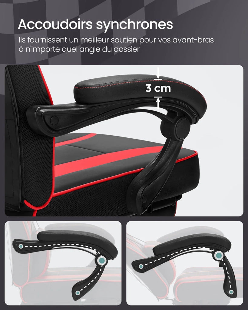 Sedia da gaming sedia da ufficio regolabile con poggiapiedi telescopico ergonomico meccanismo di inclinazione poggiatesta supporto lombare capacità di carico 150 kg nero e rosso 12_0005909