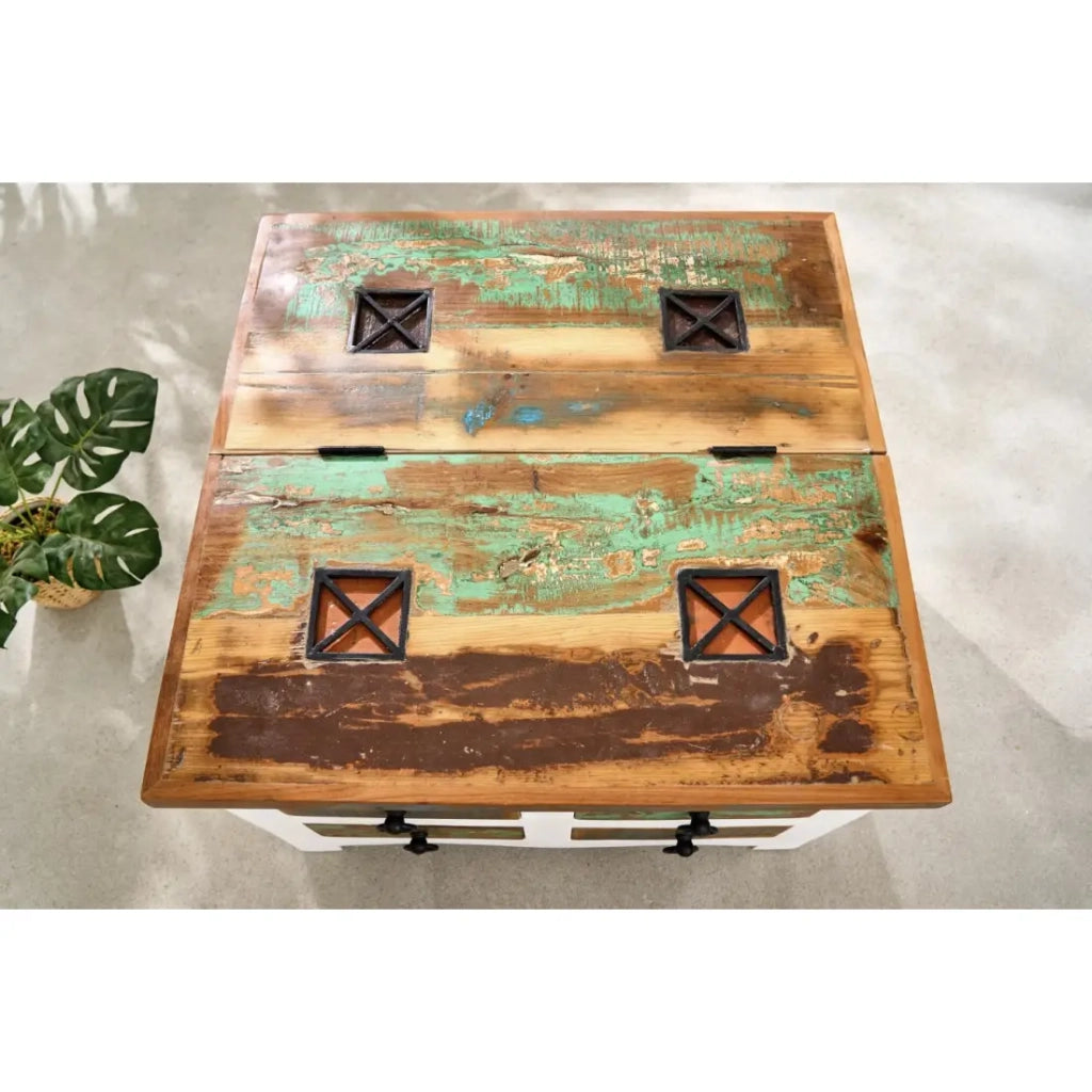 Tavolino basso PATCHWOOD quadrato 70 cm legno multicolore e bianco con cassetti e baule