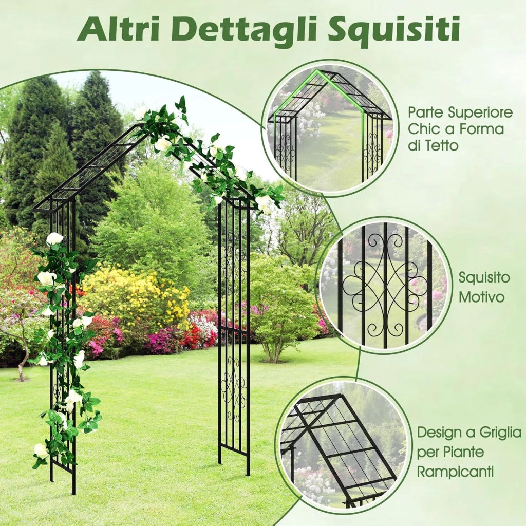 Arco da Giardino per Rampicanti, Arco da Giardino a Forma di Tetto in Metallo Zincato Resistente, Ideale per Feste e Ceremonie, 140 x 40 x 223 cm, Nero