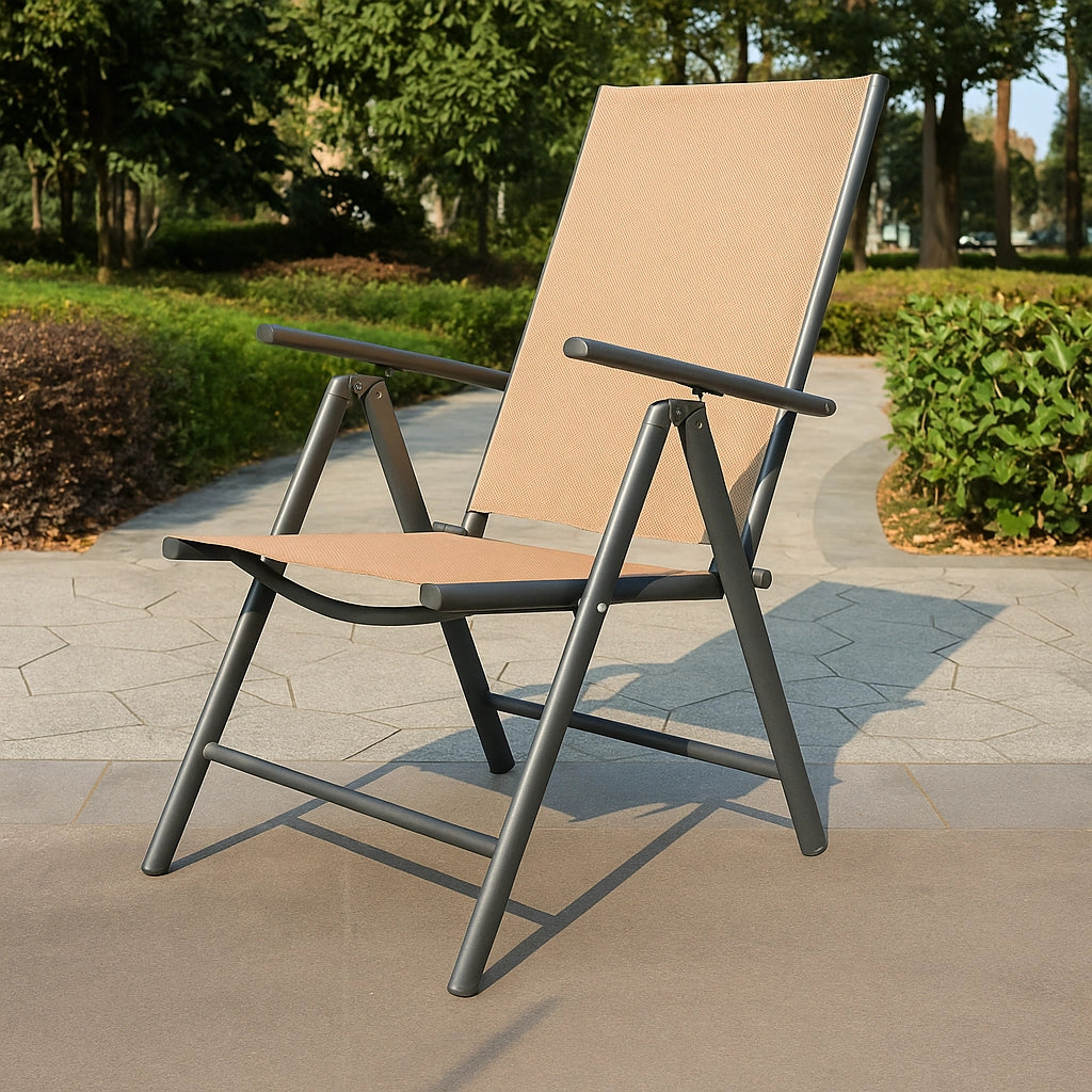 Sedia da Giardino Pieghevole in Metallo e Textilene – Regolabile e Salvaspazio COLORE: BEIGE