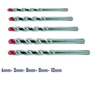 Trade Shop - Set 5 Punte Punta Trapano A Spirale Per Muro E Metallo Rosso 4-5-6-8-10 Mm Foro -