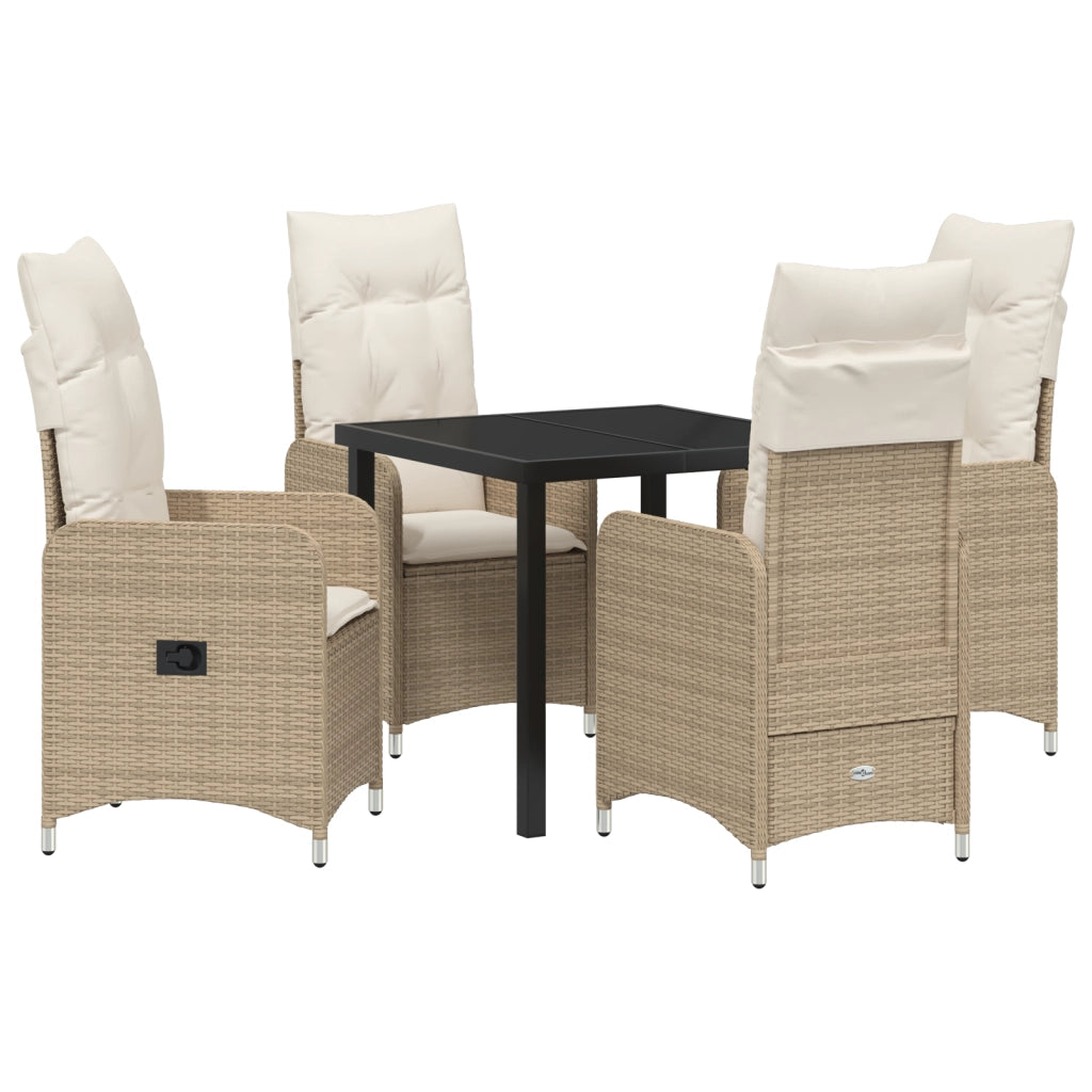 Set da Pranzo da Giardino 5 Pezzi con Cuscini Beige Polyrattan