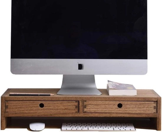 Piastra di monitor con caricabatterie - organizzatore di scrivania - standard in legno scuro - piastra per stampante - tavolo da ufficio a due livelli